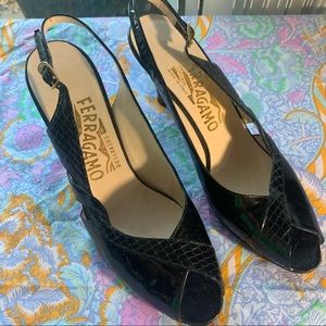 Salvatore Ferragamo black leather kitten heels